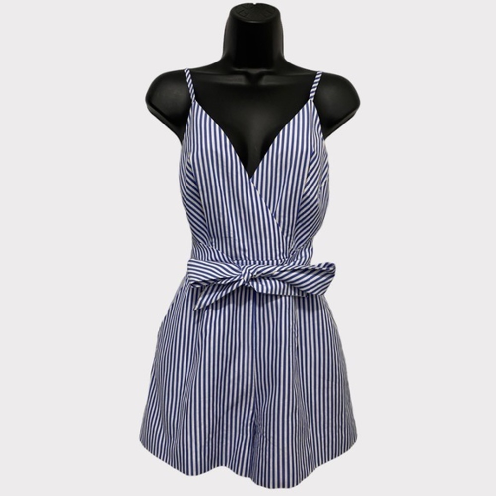 Finders Keepers Blue & White Stripe Spaghetti Strap Blow Your Mind Romper Small